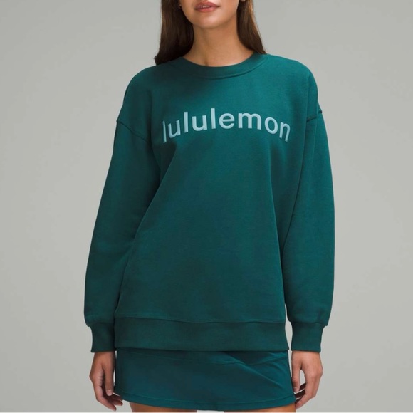 lululemon athletica Tops - NWT lululemon Perfectly Oversized Crew *Fleece Graphic Storm Teal Green size 10